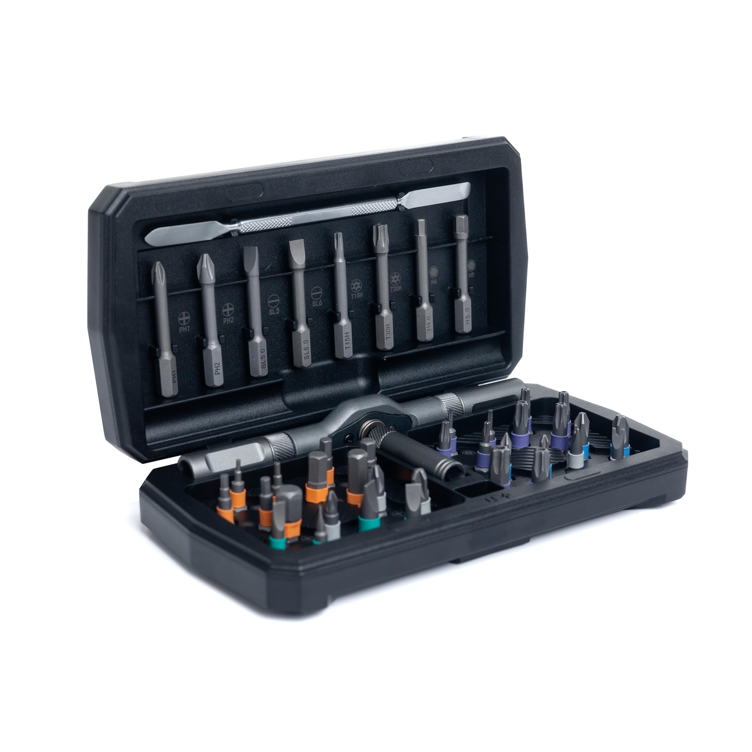 ANVANNA T-handle ratcheting screwdriver enables easy tightening in tight spaces.