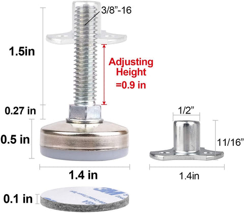 Anwenk leveling foot thread assembly shows 3/8-16 threading.