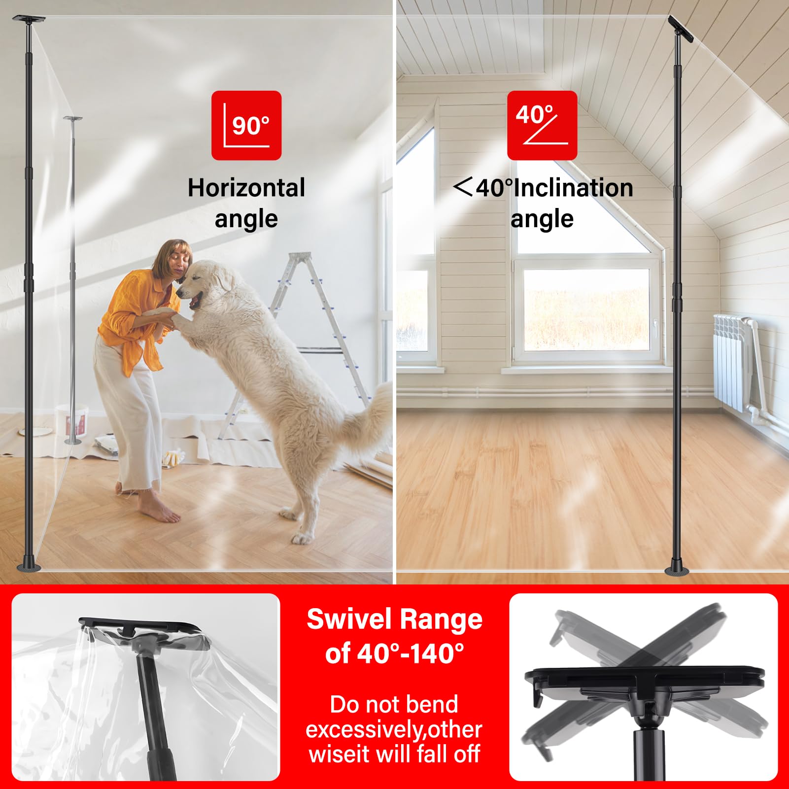ANWEOR 10FT dust barrier poles extended for durable vertical reach during installation