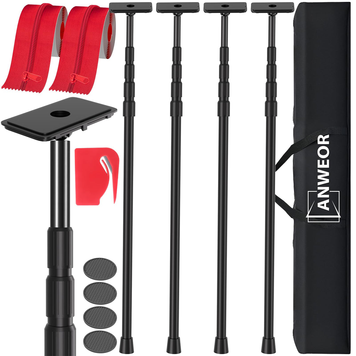 ANWEOR 12FT dust barrier poles kit during setup, easy assembly for renovations.