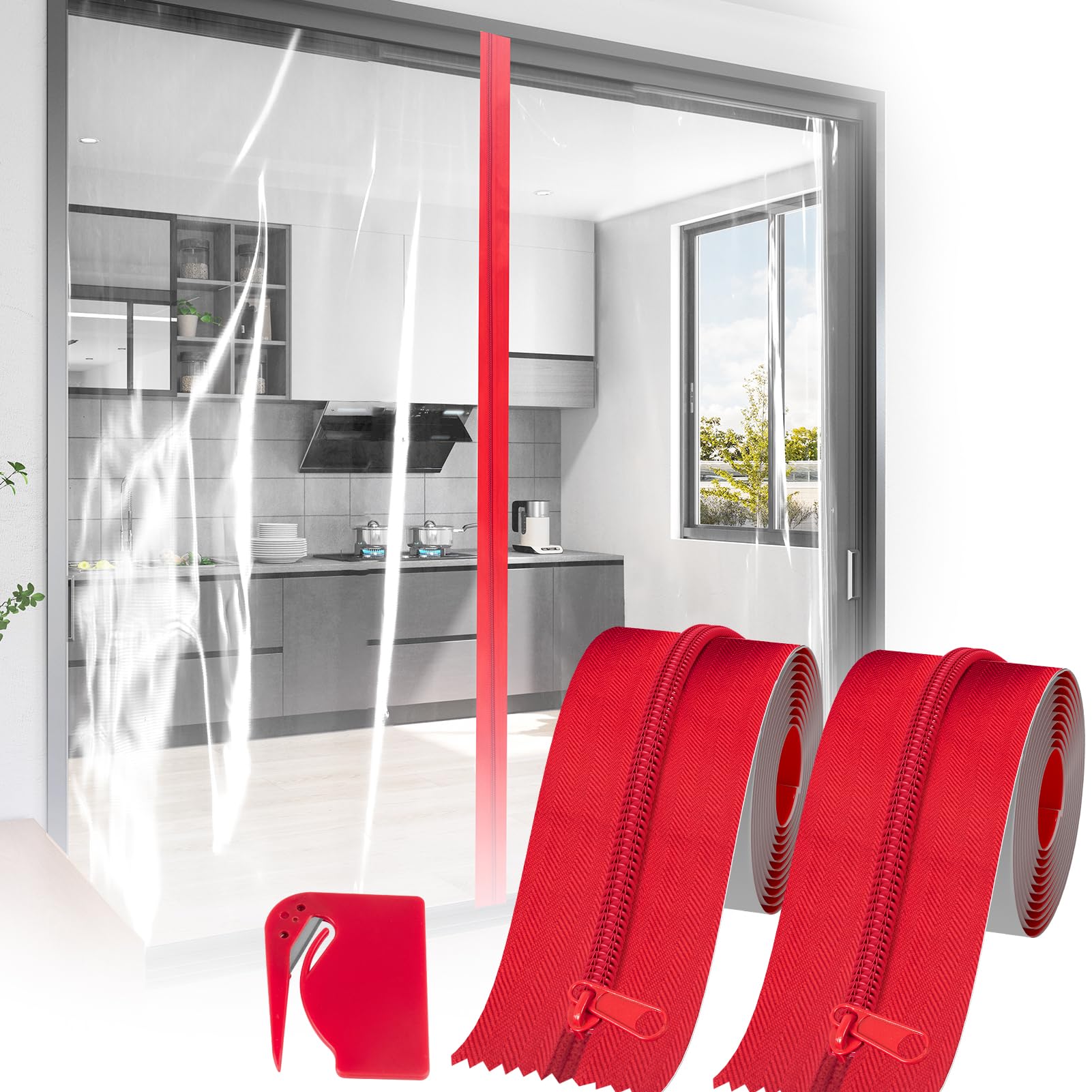 ANWEOR heavy-duty zipper door close-up in red for visible dust containment