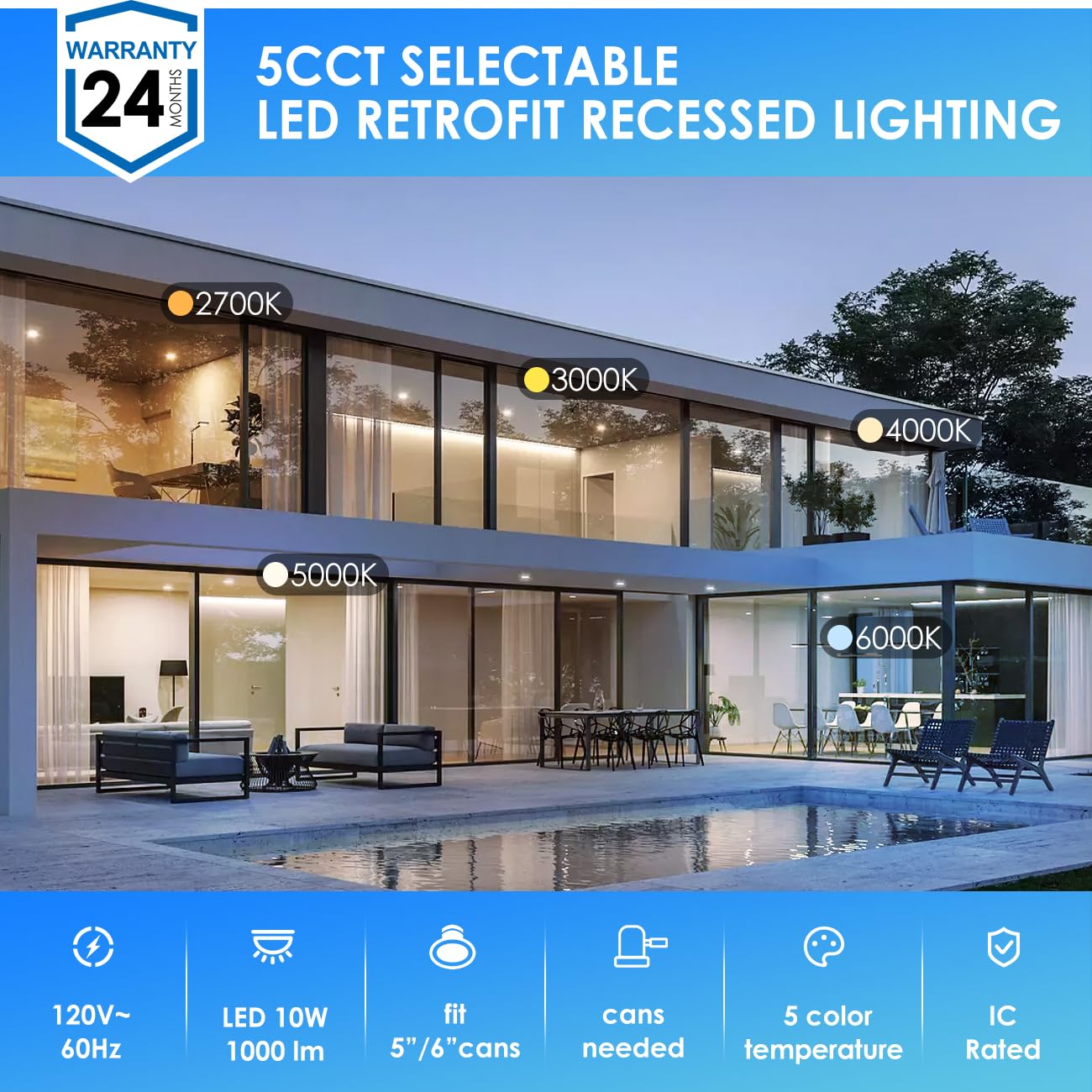 ANWIO recessed light shows a 5CCT color switch for adjustable room ambience.
