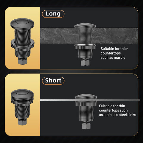 ANWOLL button length options match countertop thickness for granite and stainless counters