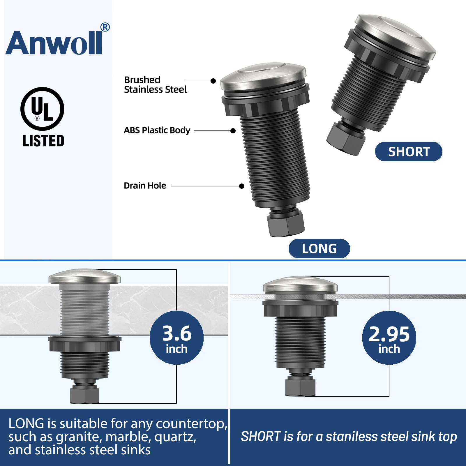 ANWOLL air switch kit beside a granite countertop blending seamlessly