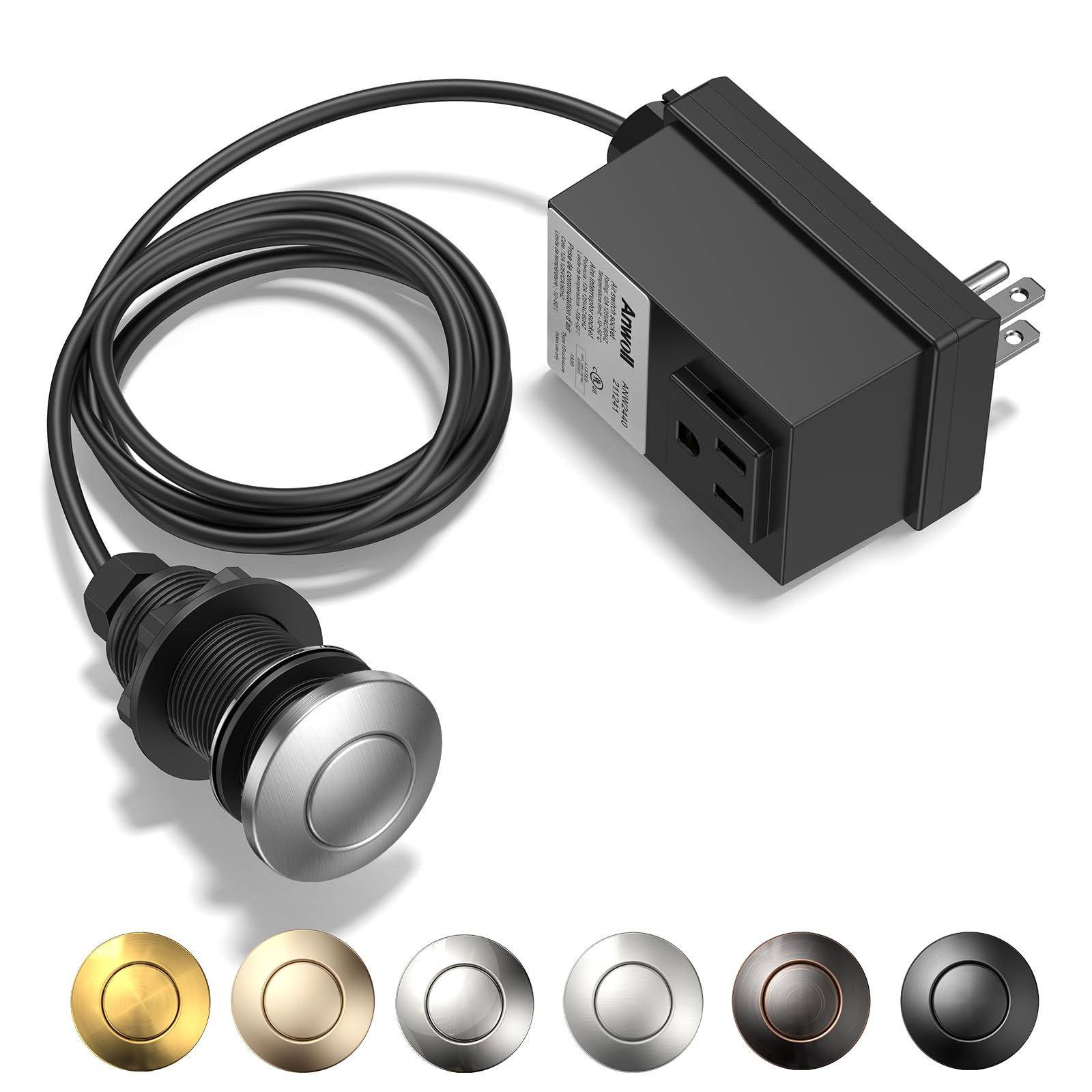 ANWOLL garbage disposal air switch kit in stainless steel for clean, durable countertop control.