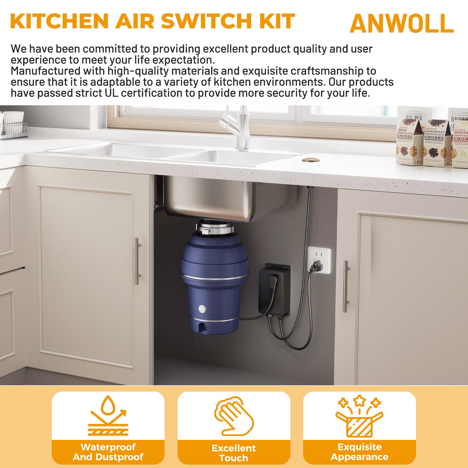 ANWOLL universal compatibility badge showing broad disposal compatibility.