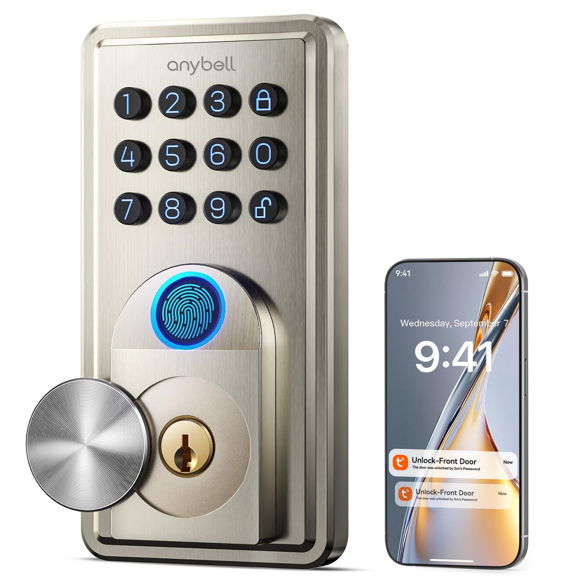 Anybell smart door lock front view for secure front entry