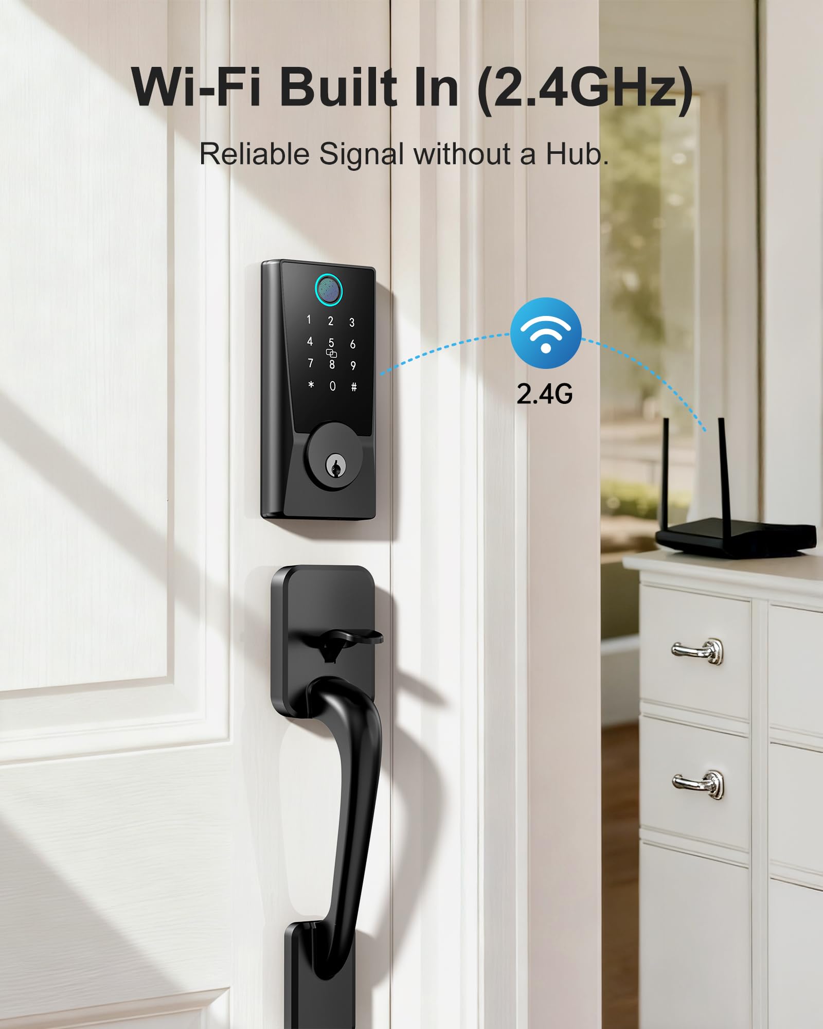 Anyfirm WiFi Smart Lock fingerprint scan enables quick, secure access.