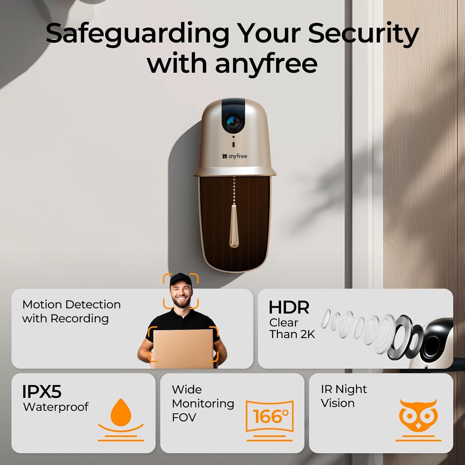 anyfree doorbell camera chime sd storage up to 128gb for local clips