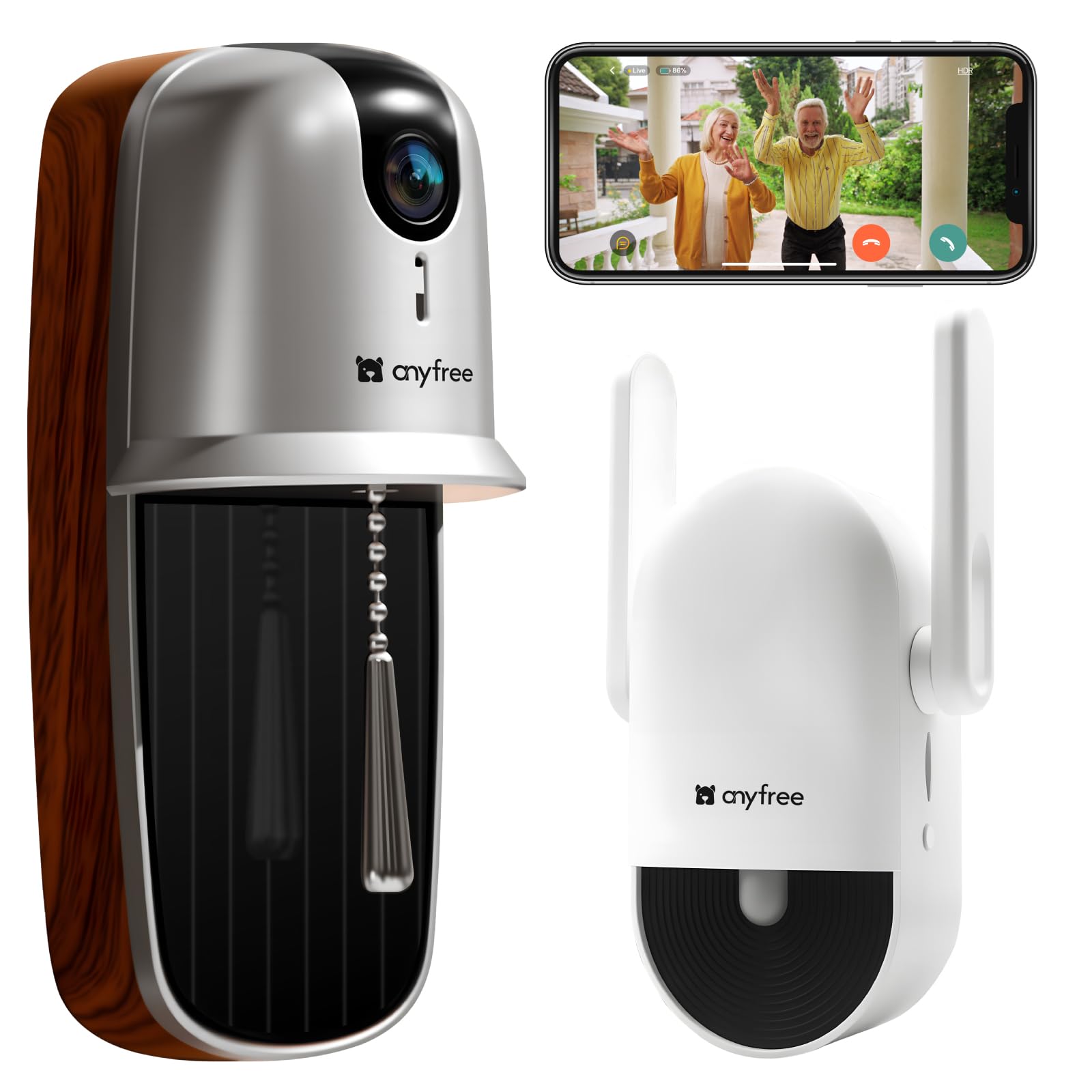 Anyfree doorbell wind chime design greets guests with clear video.