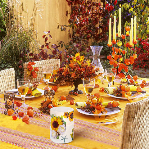 ANYGIFT sunflower candle glow creating cozy ambience on tabletops.