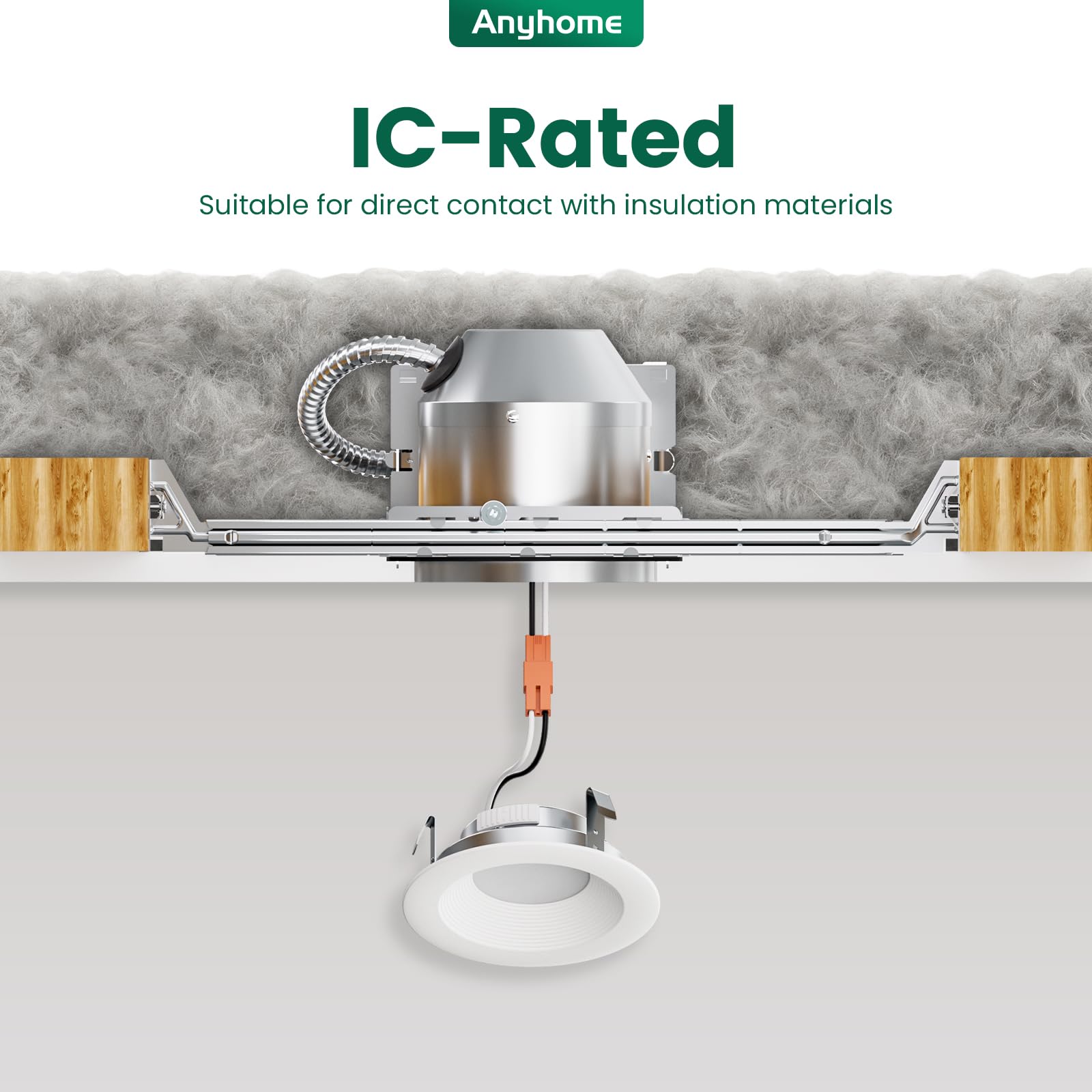Anyhome ETL-listed remodeling recessed housing with sturdy metal build.