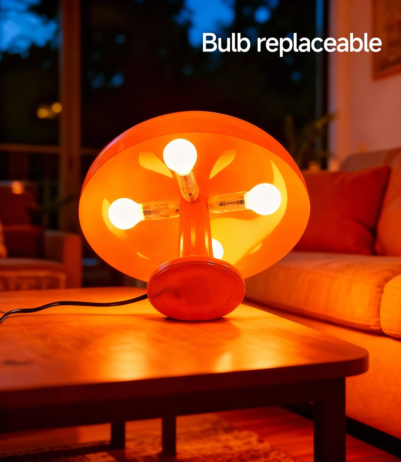 Anykonio orange mushroom lamp bedside use for cozy reading light.
