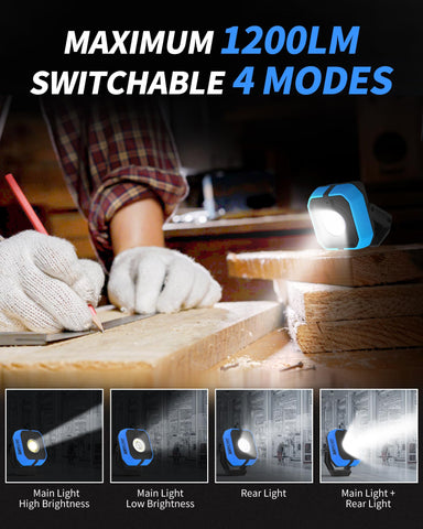 Anylight COB light with a magnetic base for hands-free positioning.