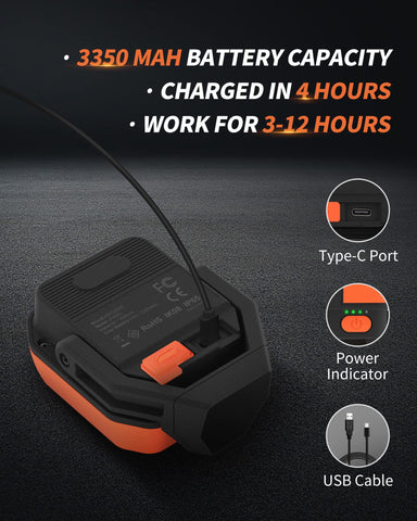 AnyLight LED work light with 3350mAh battery ready to charge.