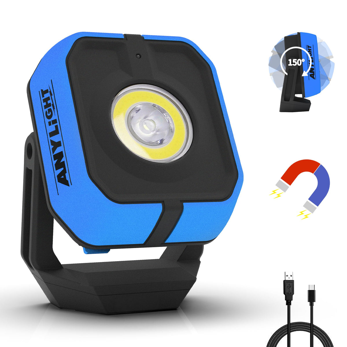 Anylight LED work light with four modes for versatile indoor and outdoor illumination.
