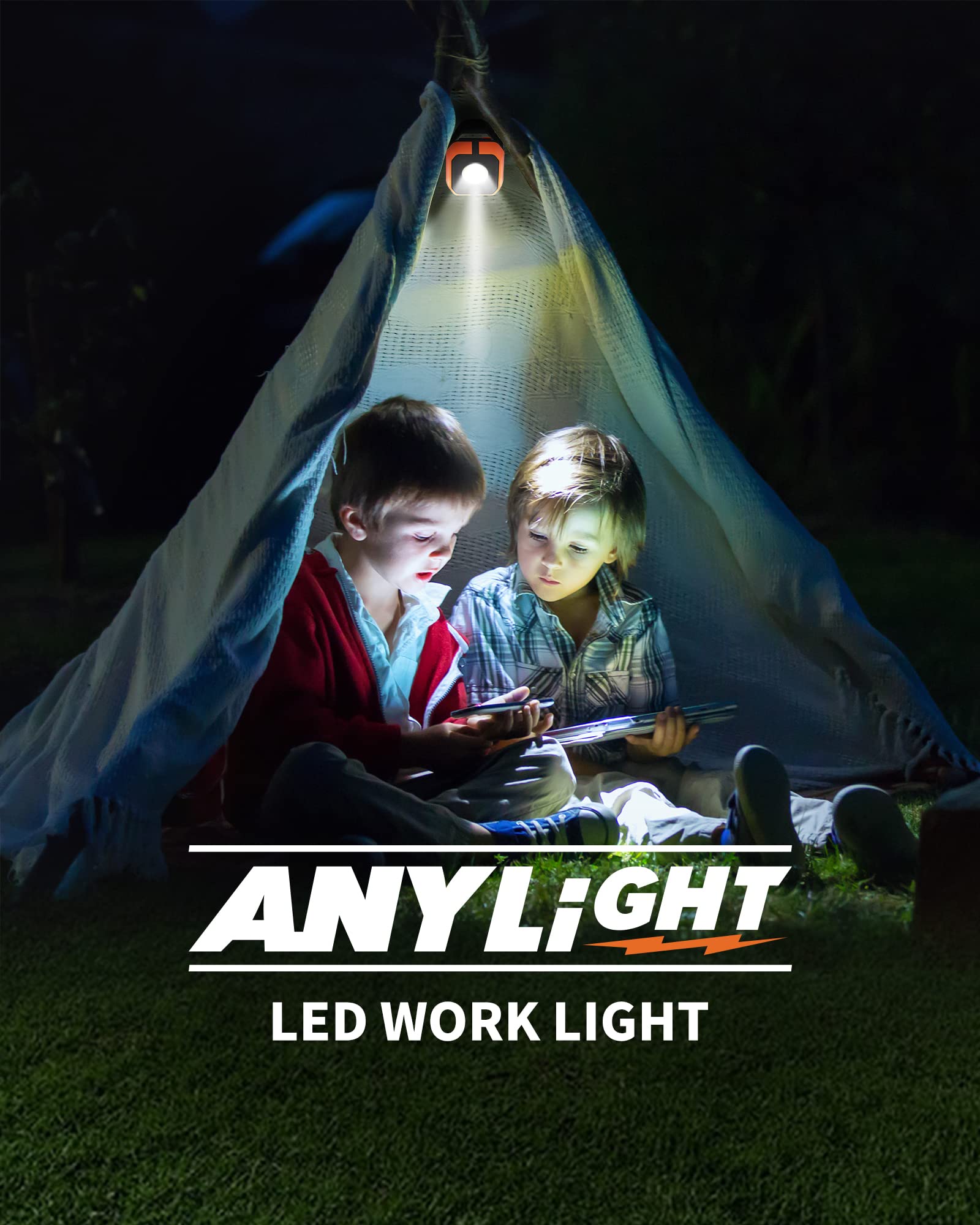 AnyLight LED work light ideal for car repair and camping tasks.