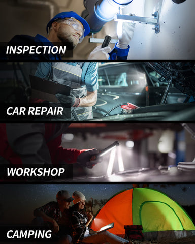Anylight Work Light in a car repair scenario highlighting beam reach