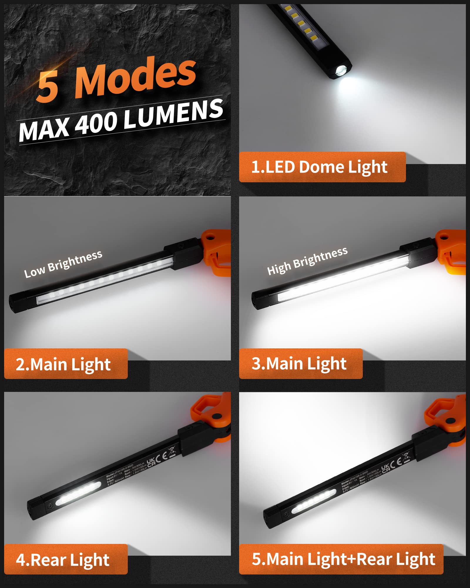 Anylight Rechargeable Work Light side tilt demonstrates 230° adjustability for precise aiming