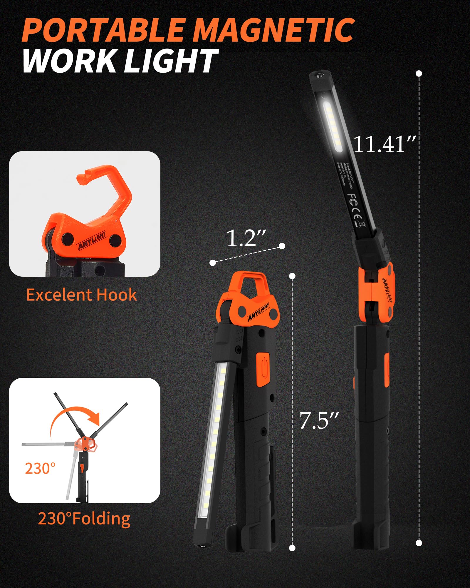 Anylight Rechargeable Work Light top LED configuration for versatile task lighting