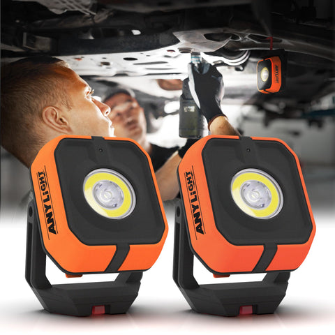 Anylight work light with magnetic base for hands-free illumination on metal surfaces