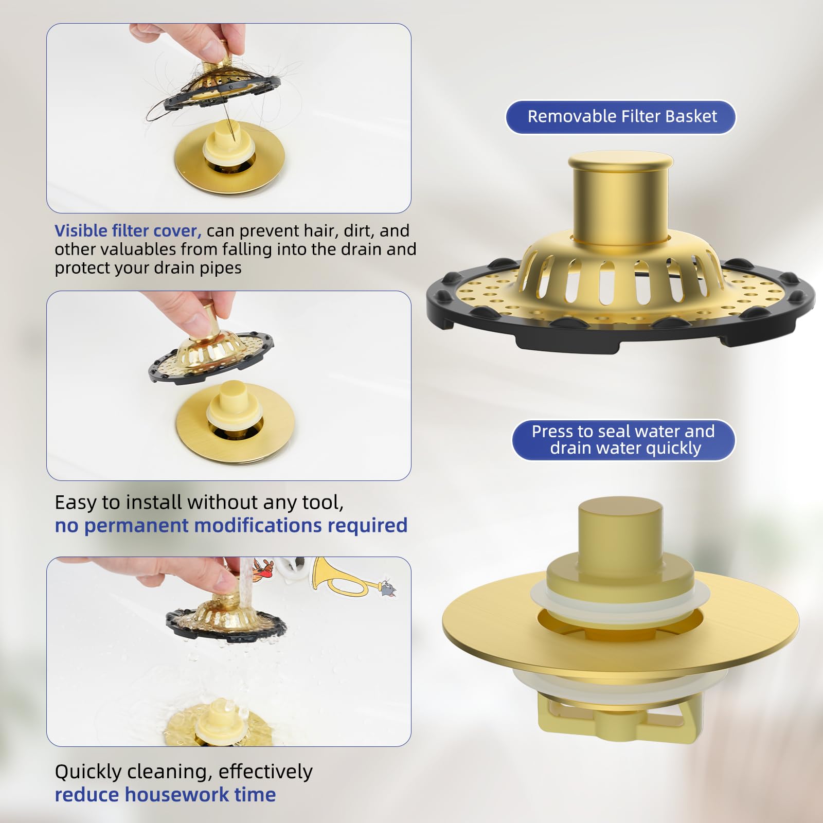 Four silicone rings included for a secure fit with Anylock drain stopper.