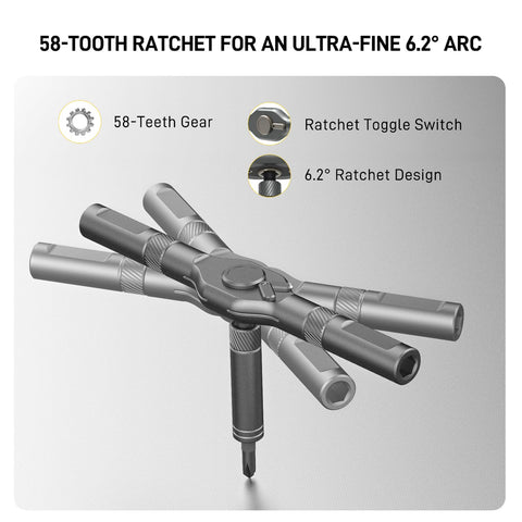 58-tooth ratchet mechanism enabling smooth tightening and steady control.