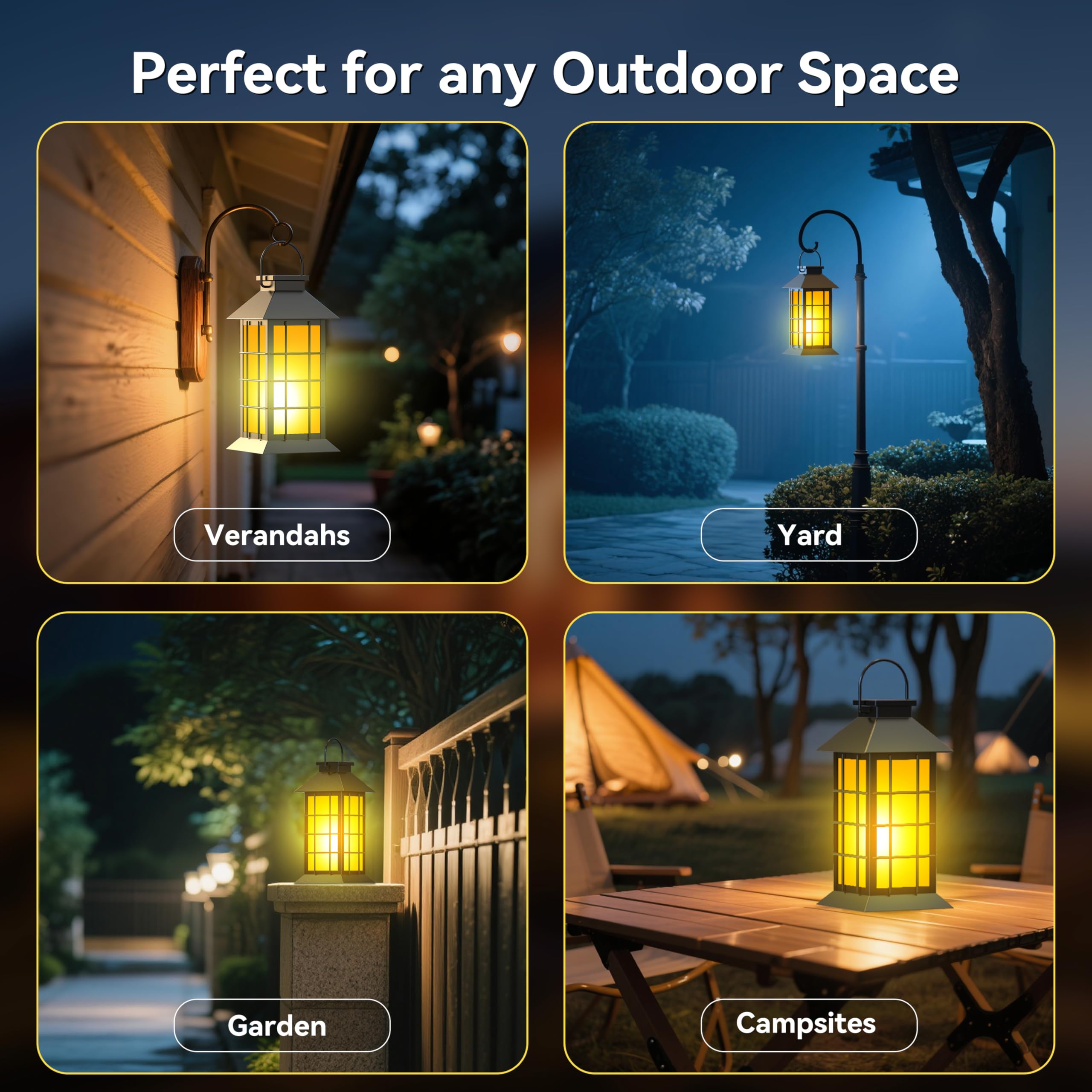 anyperfect black metal glass lantern with flickering flame inside for ambiance