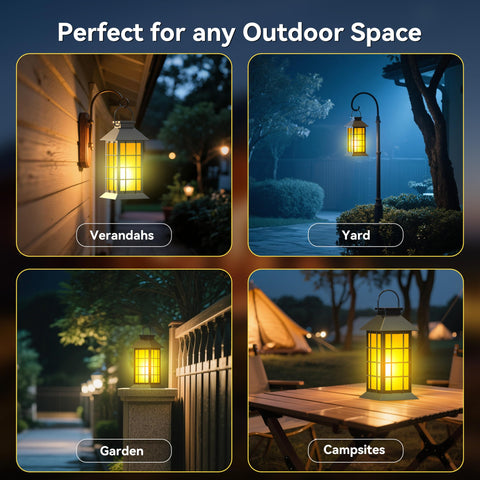 anyperfect black metal glass lantern with flickering flame inside for ambiance