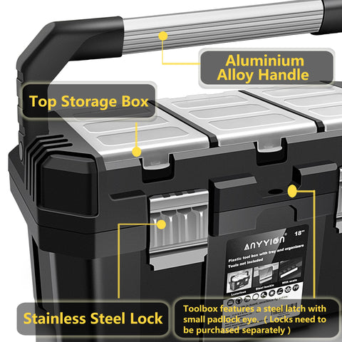 Anyyion 17-Inch toolbox with stainless steel lock enhances security on site.