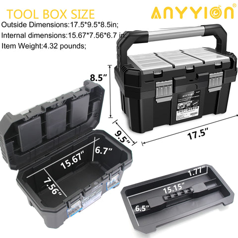 Anyyion 17-Inch toolbox top storage tray keeps small parts organized.