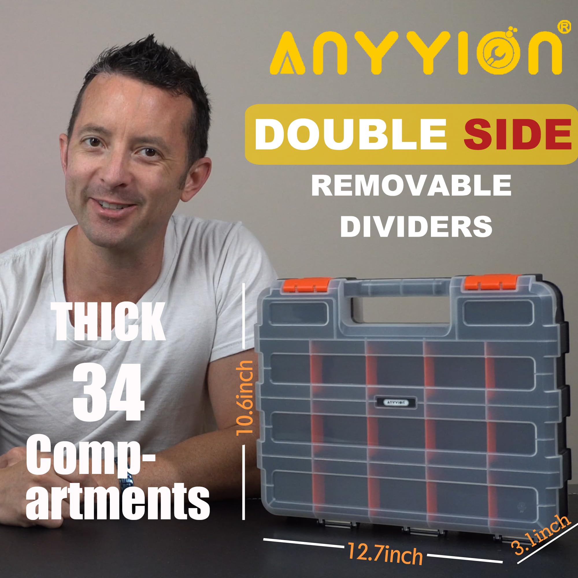 Anyyion 34-compartment box with removable dividers for customizable storage.