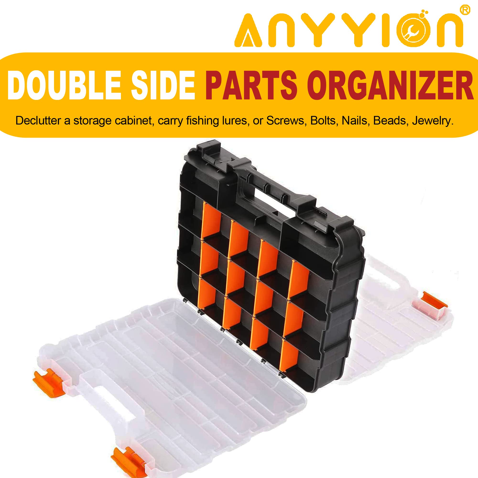 Anyyion compact organizer showing size 12.6 by 10.6 by 3.1 inches for fit.