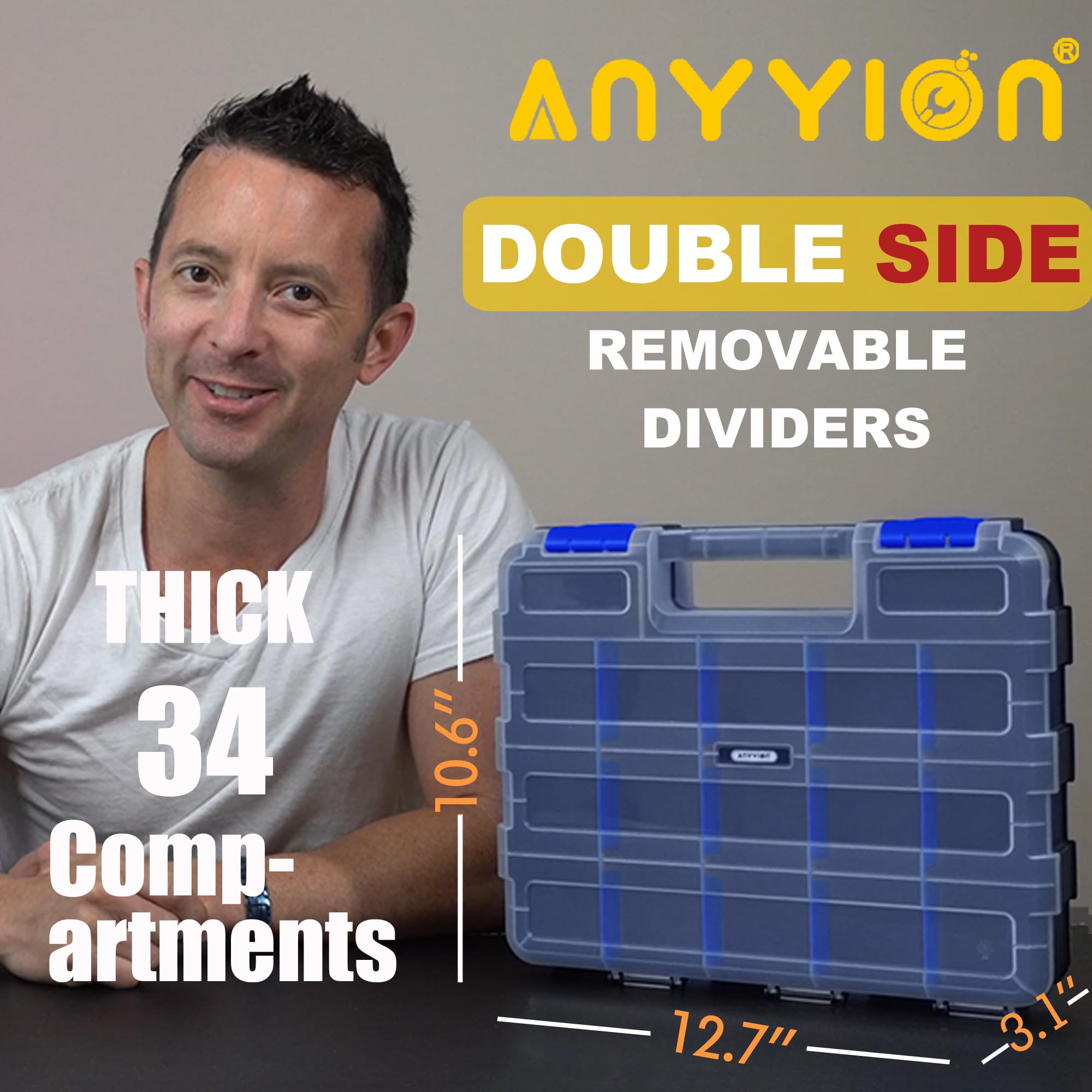 Anyyion small parts organizer with removable dividers for customizable storage.