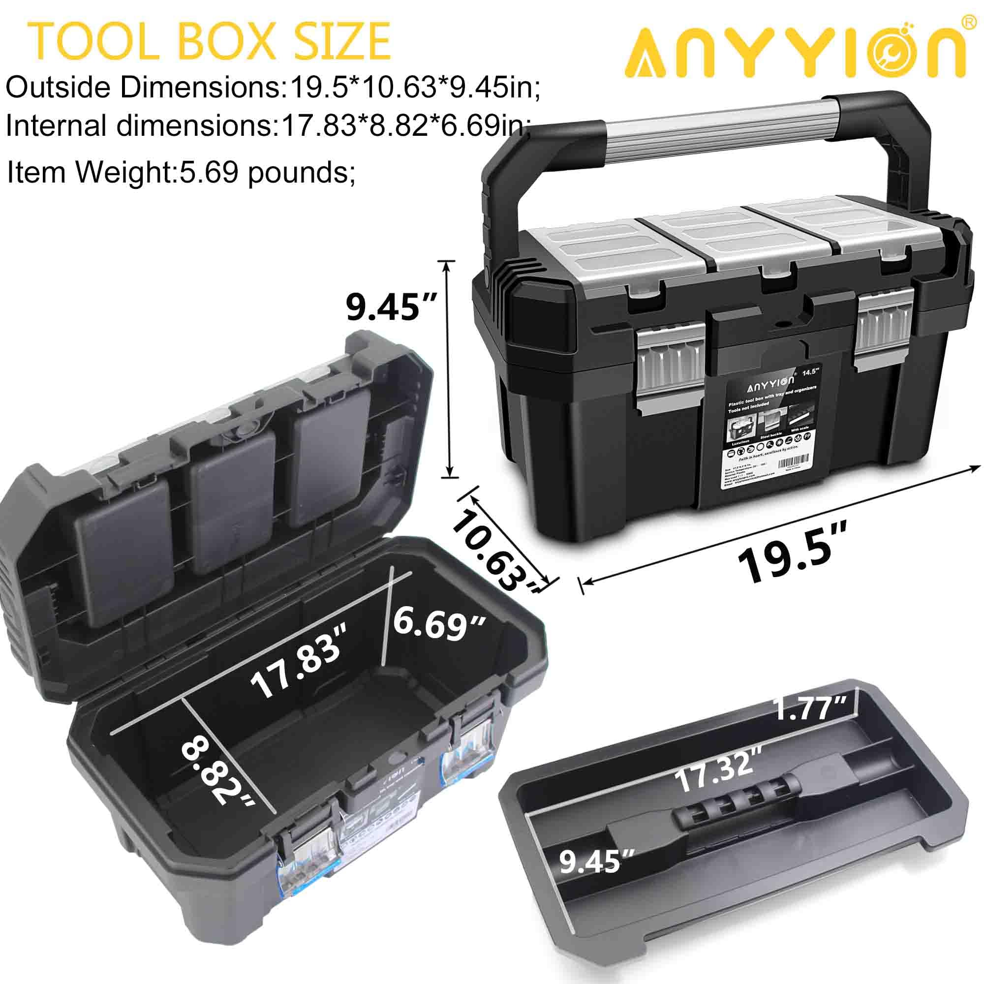 Anyyion toolbox with PP construction resists cracks and impacts in cold conditions for durable storage.