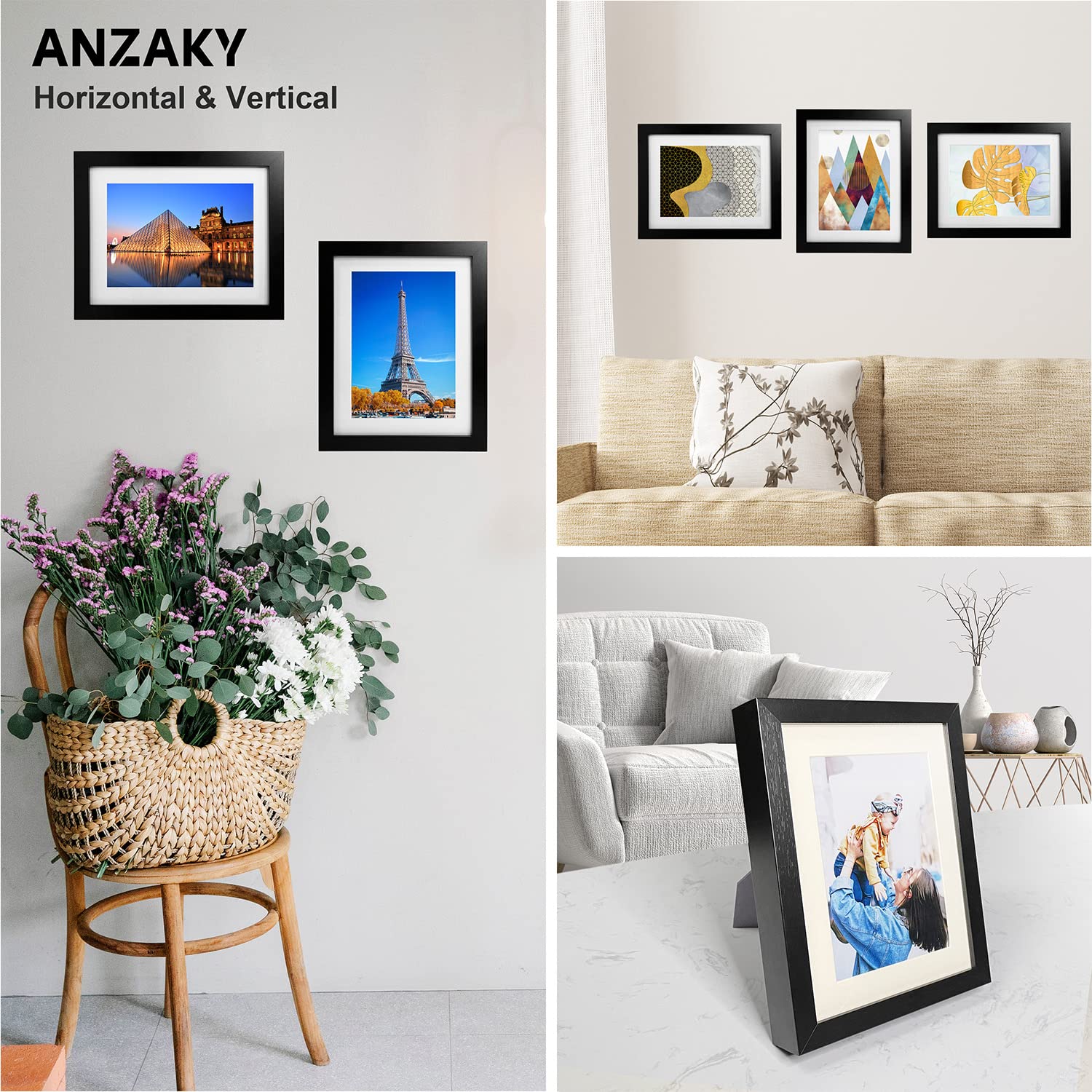 ANZAKY versatile display with wall hooks or stand for flexible placement.
