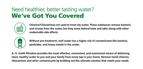 AO Smith chlorine reduction graphic emphasizing taste and odor improvement