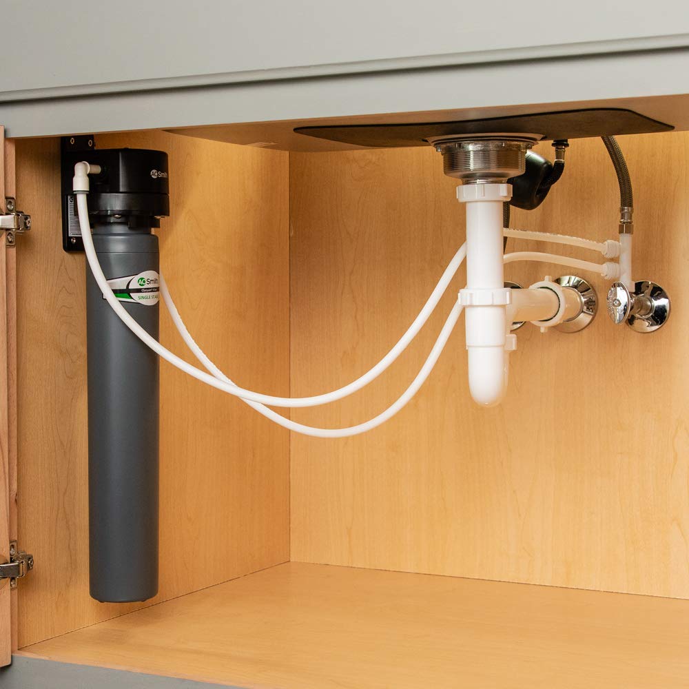 AO Smith no-waste filtration design minimizes water waste during operation.