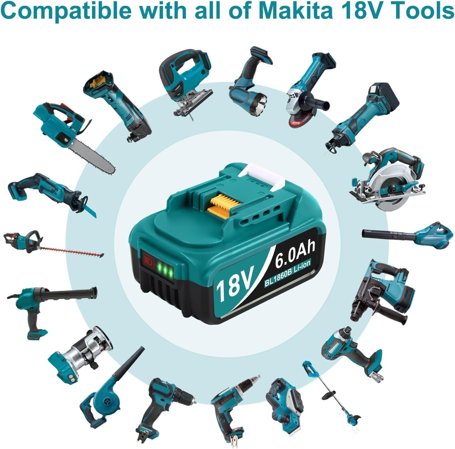 Aoasur 6.0Ah battery compatible with multiple Makita 18V models