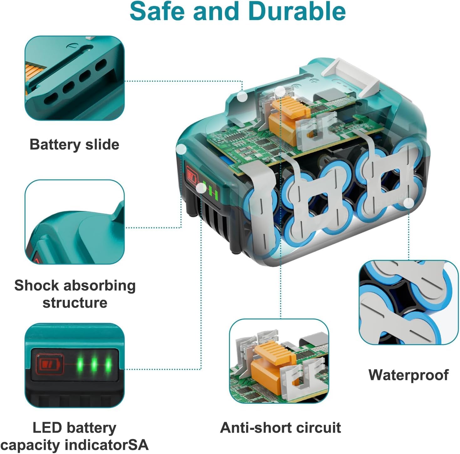 Aoasur 6.0Ah battery LED indicator close-up for easy charge monitoring
