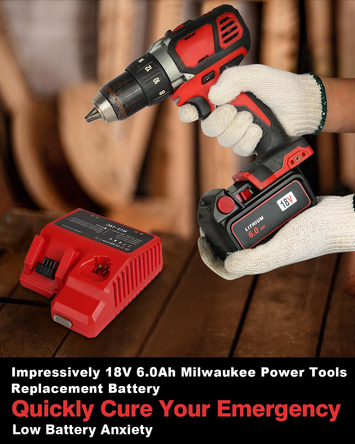 Aoasur Milwaukee M18 6Ah battery replacement pack for multiple tools
