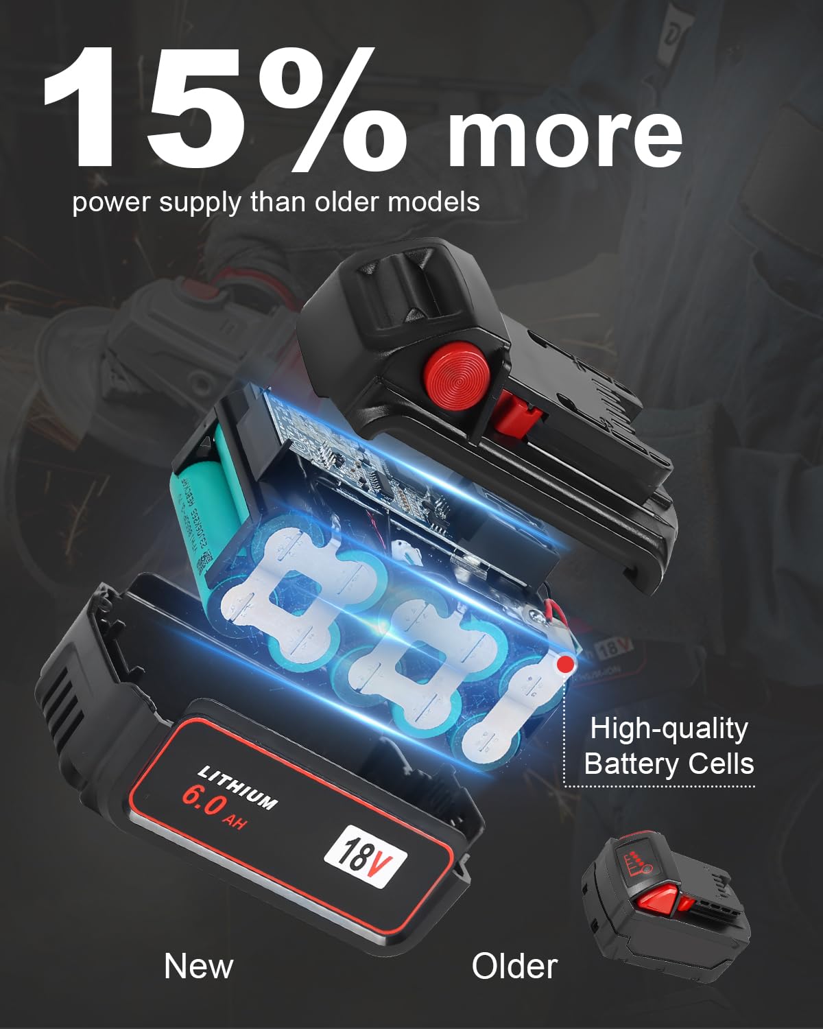 Aoasur Milwaukee M18 6Ah battery side view for compact integration