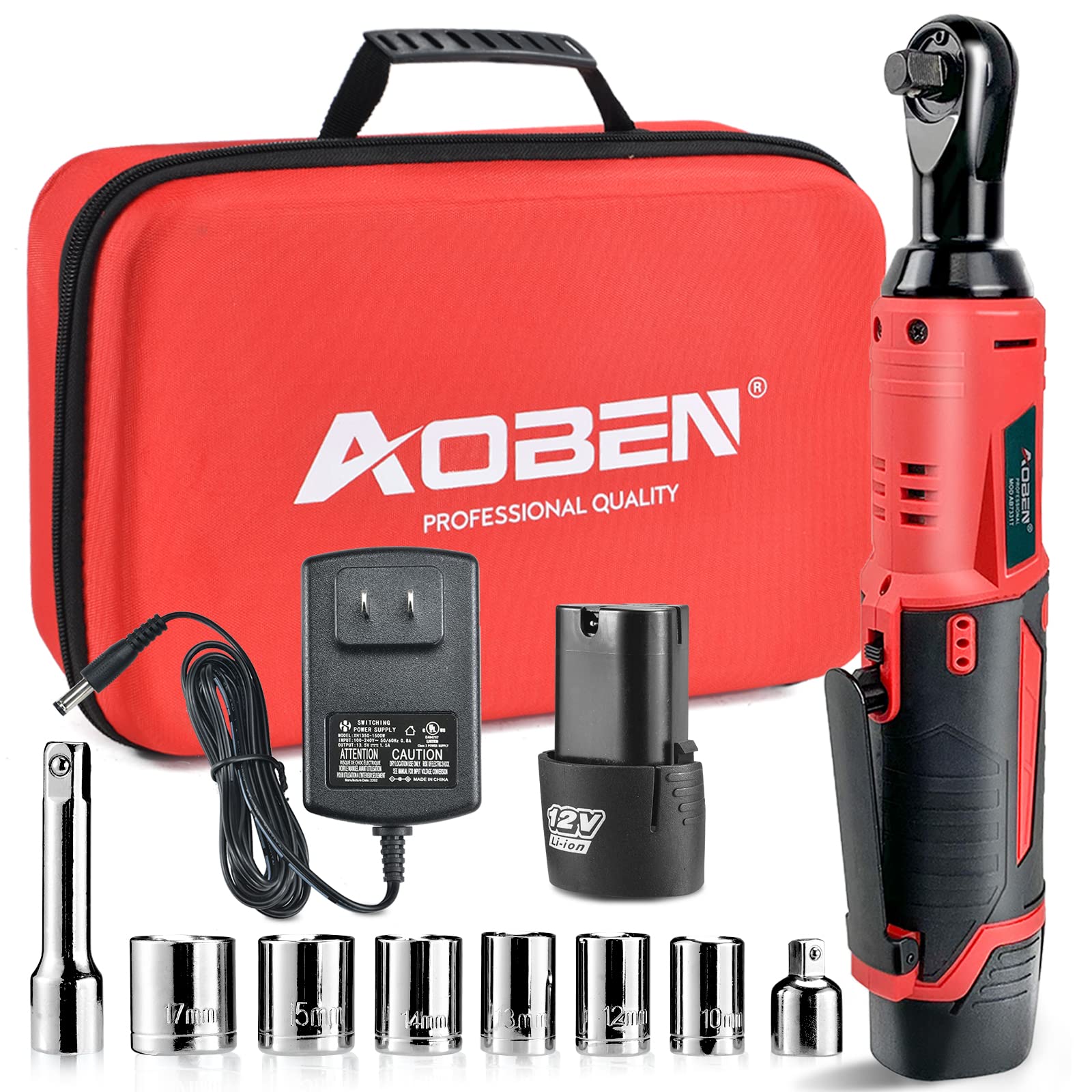 AOBEN 3/8-in cordless ratchet wrench front view for fast bolt work.