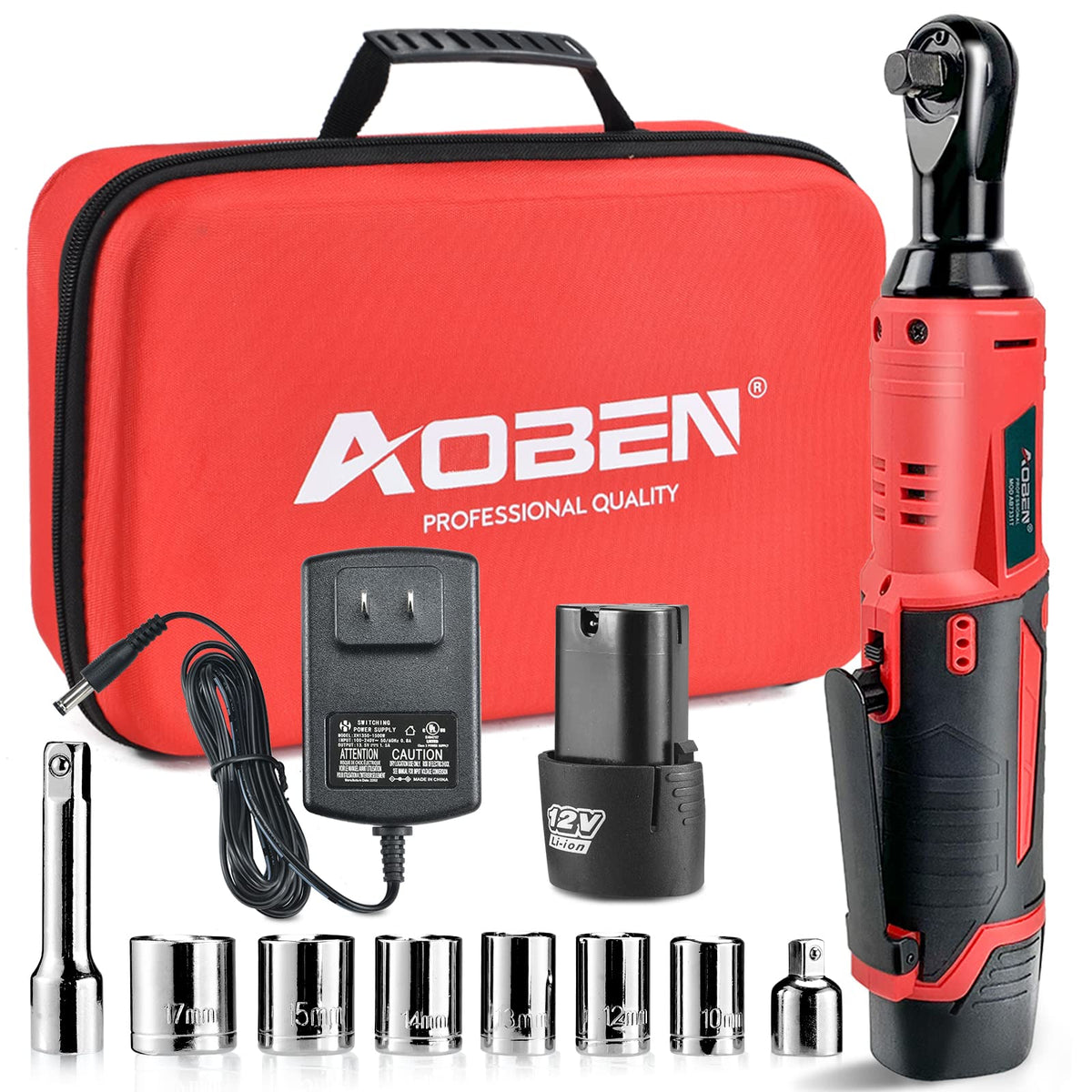 AOBEN 3/8-in cordless ratchet wrench front view for fast bolt work.