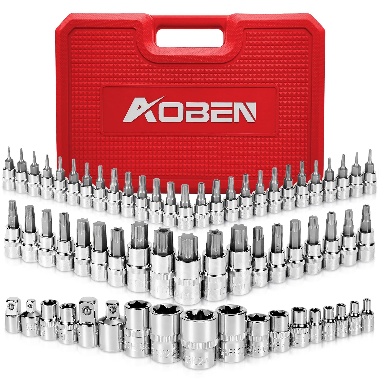 AOBEN 64Pcs Torx socket set in case for easy transport.