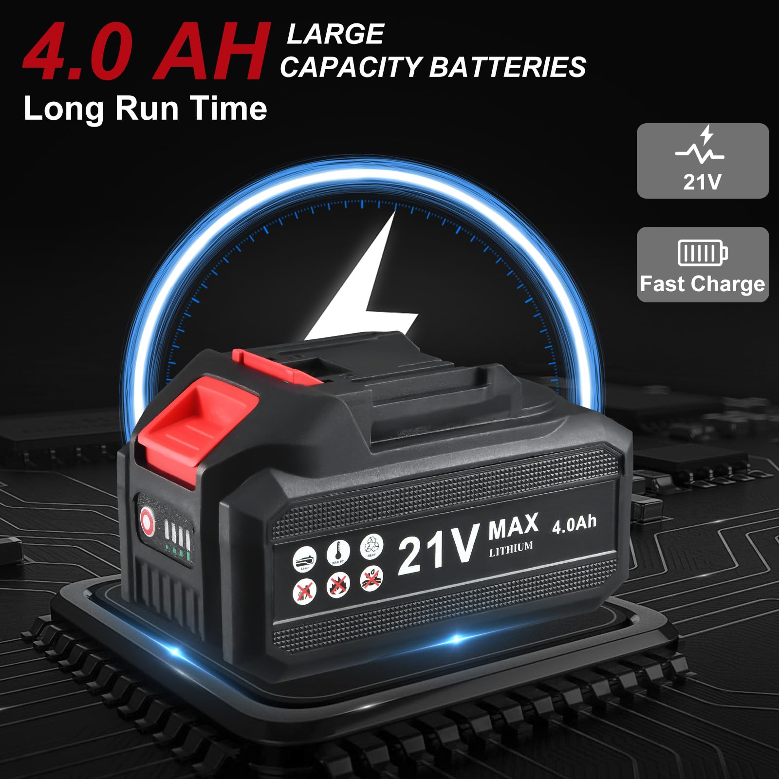 AOBEN 4-0ah-battery paired with fast charger for extended use.