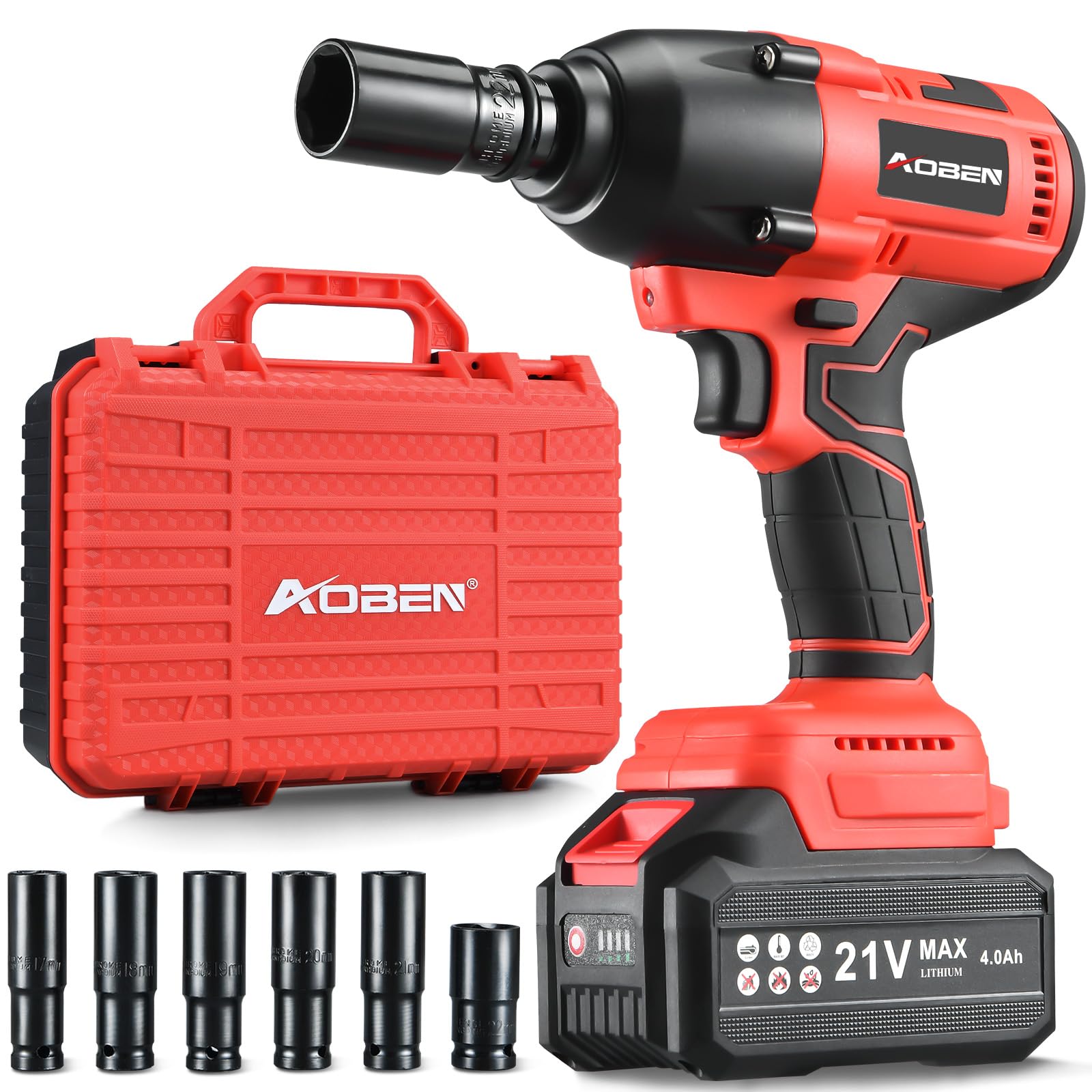 AOBEN cordless impact wrench front view showing compact design for tight spaces.
