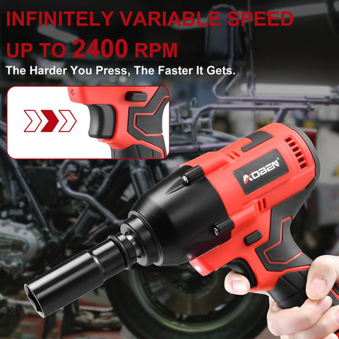 AOBEN cordless impact wrench LED light illuminates work area.