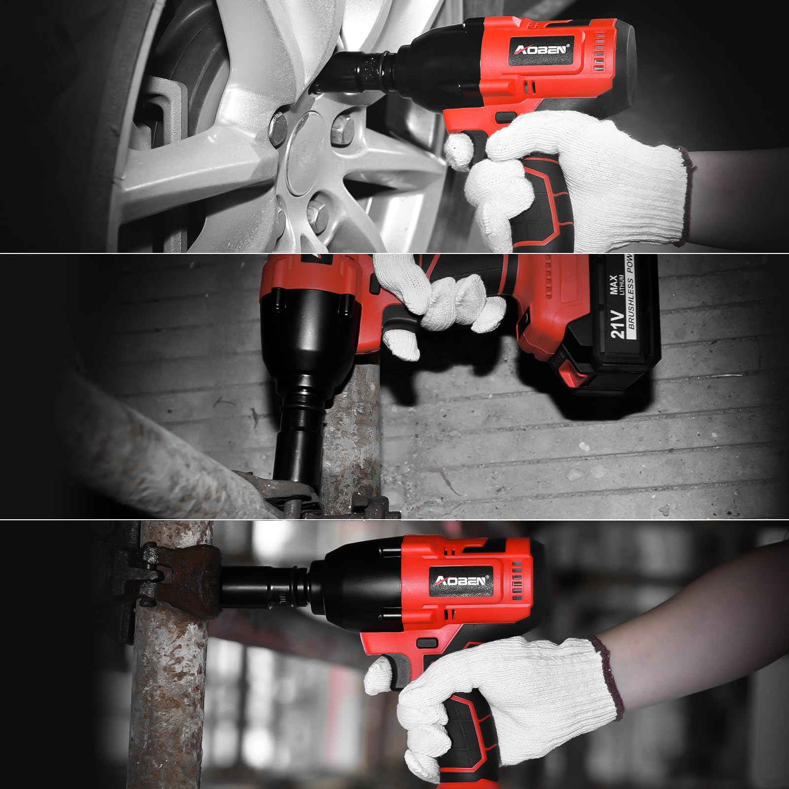 AOBEN tool kit in action during a tire change task.