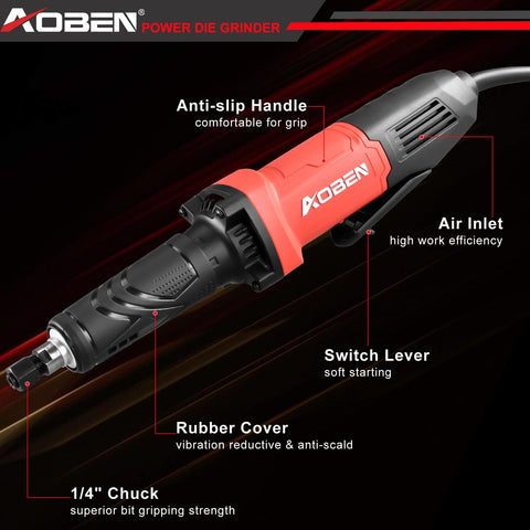 AOBEN die grinder demonstrates 1/4 inch collet compatibility for various tasks